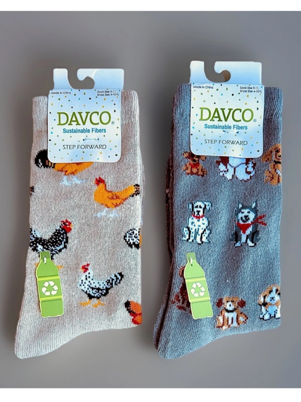 Davco Women’s Novelty Socks Dogs & Chickens Sustainable Recycled Lot of 2